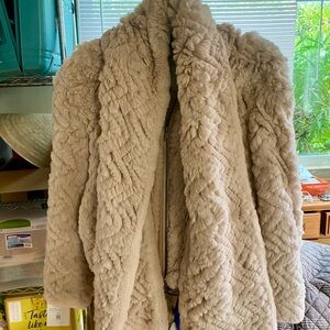 Joie Plush tan/pink real rabbit fur coat size XXS